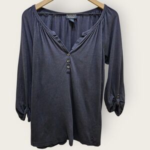 Polo Jeans Company Ralph Lauren Women's M Blue Cotton Blend 3/4 Sleeve Henley